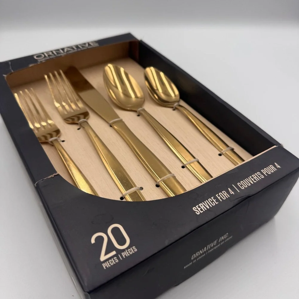 Ornative Gold Stainless Steel Flatware Set 20 Piece Service for 4 Modern Design